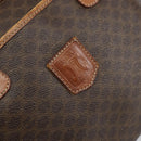 CELINE Macadam Canvas Boston Bag PVC Leather Brown Gold Auth ti3656-17
