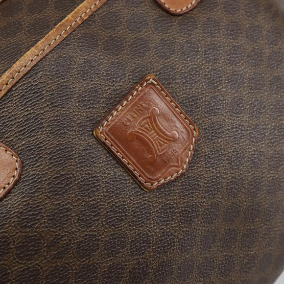 CELINE Macadam Canvas Boston Bag PVC Leather Brown Gold Auth ti3656