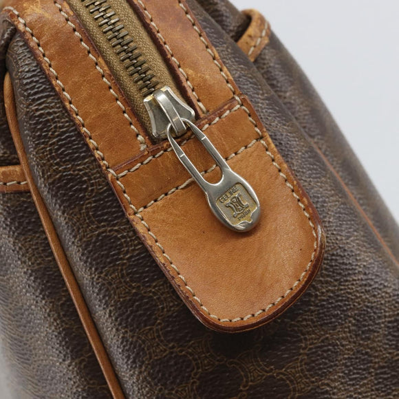 CELINE Macadam Canvas Boston Bag PVC Leather Brown Gold Auth ti3656