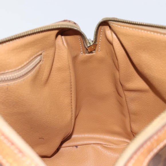 CELINE Macadam Canvas Boston Bag PVC Leather Brown Gold Auth ti3656