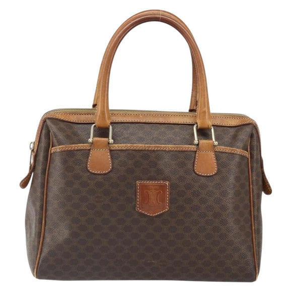 CELINE Macadam Canvas Boston Bag PVC Leather Brown Gold Auth ti3656