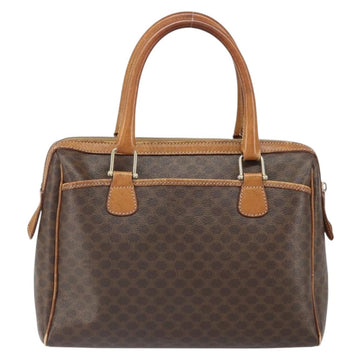 CELINE Macadam Canvas Boston Bag PVC Leather Brown Gold Auth ti3656 - 0