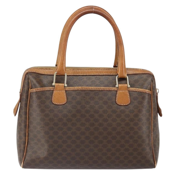 CELINE Macadam Canvas Boston Bag PVC Leather Brown Gold Auth ti3656