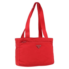 PRADA Tote Bag Nylon Red Silver Auth ti3657