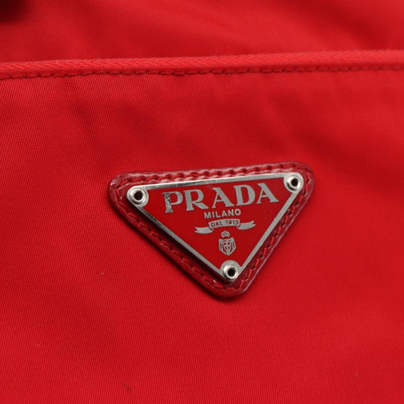 PRADA Tote Bag Nylon Red Silver Auth ti3657