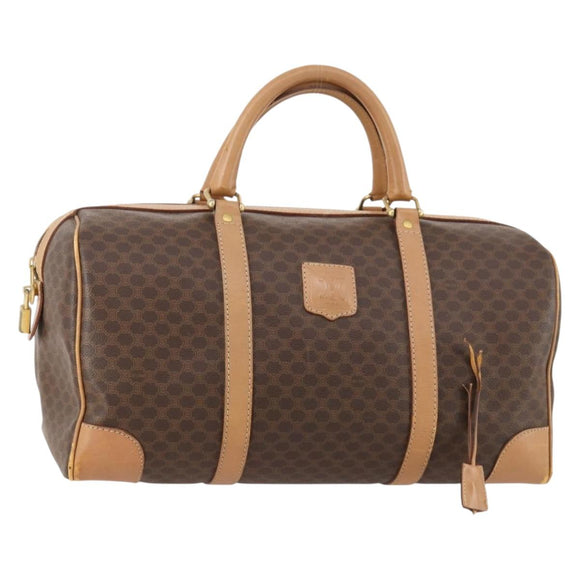 CELINE Macadam Canvas Boston Bag PVC Leather Brown Gold Auth ti3658