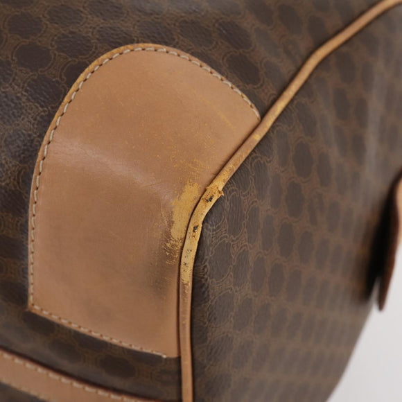 CELINE Macadam Canvas Boston Bag PVC Leather Brown Gold Auth ti3658