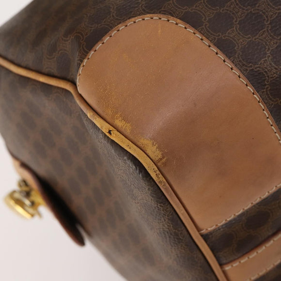 CELINE Macadam Canvas Boston Bag PVC Leather Brown Gold Auth ti3658
