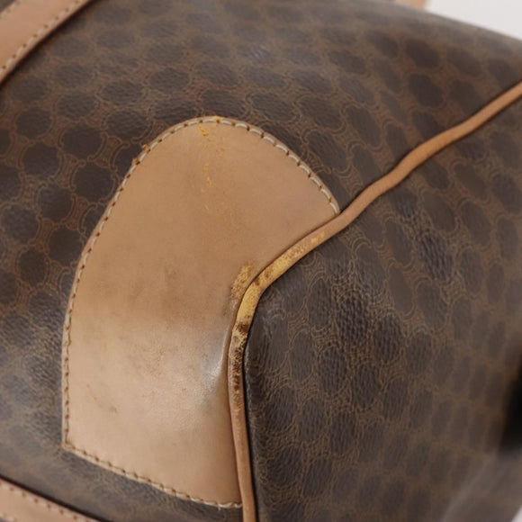 CELINE Macadam Canvas Boston Bag PVC Leather Brown Gold Auth ti3658