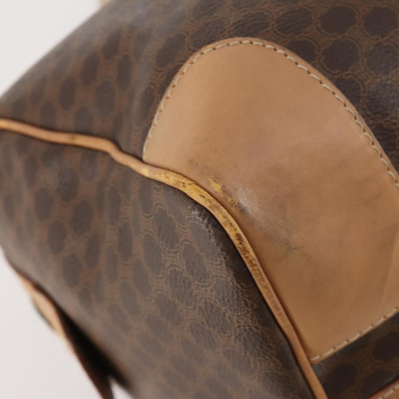 CELINE Macadam Canvas Boston Bag PVC Leather Brown Gold Auth ti3658