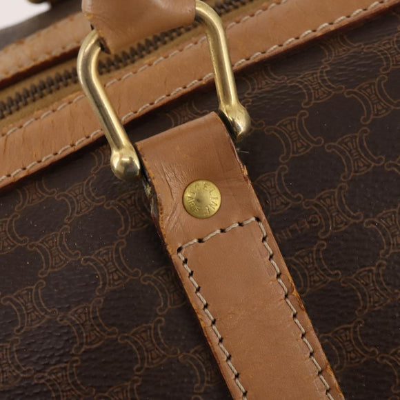 CELINE Macadam Canvas Boston Bag PVC Leather Brown Gold Auth ti3658