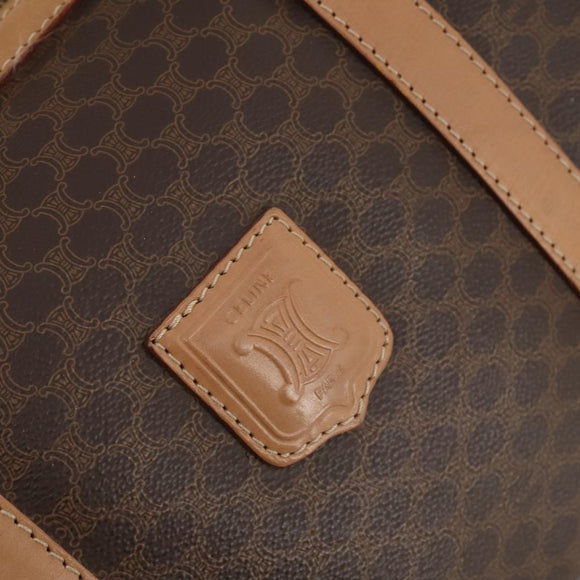 CELINE Macadam Canvas Boston Bag PVC Leather Brown Gold Auth ti3658