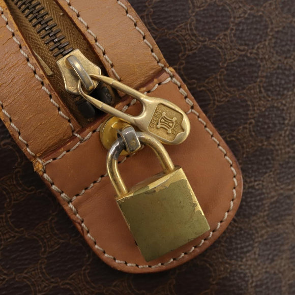 CELINE Macadam Canvas Boston Bag PVC Leather Brown Gold Auth ti3658