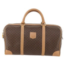 CELINE Macadam Canvas Boston Bag PVC Leather Brown Gold Auth ti3658-13