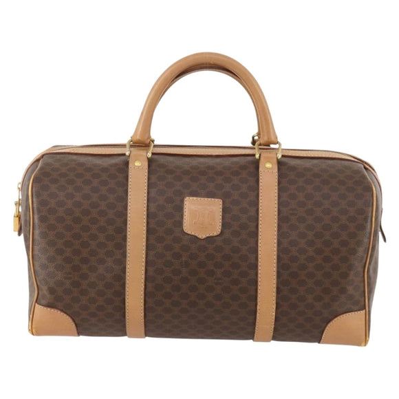 CELINE Macadam Canvas Boston Bag PVC Leather Brown Gold Auth ti3658
