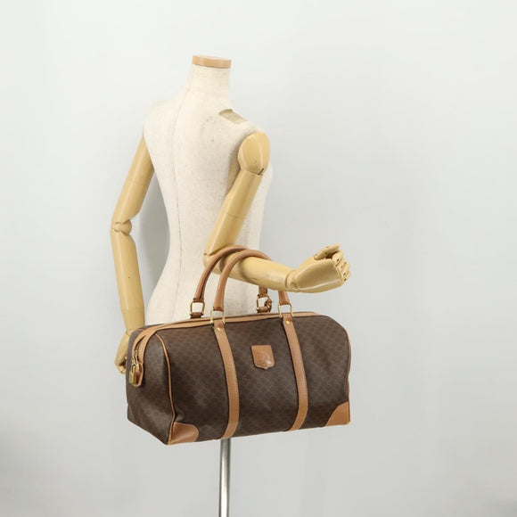 CELINE Macadam Canvas Boston Bag PVC Leather Brown Gold Auth ti3658