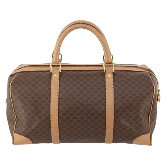 CELINE Macadam Canvas Boston Bag PVC Leather Brown Gold Auth ti3658