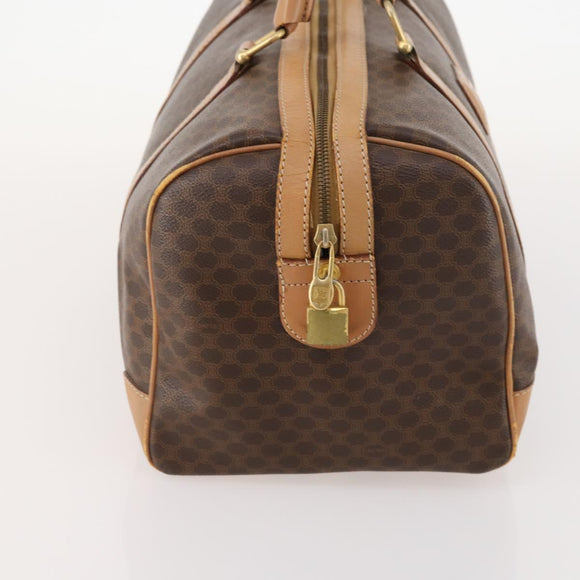 CELINE Macadam Canvas Boston Bag PVC Leather Brown Gold Auth ti3658