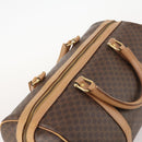 CELINE Macadam Canvas Boston Bag PVC Leather Brown Gold Auth ti3658-6