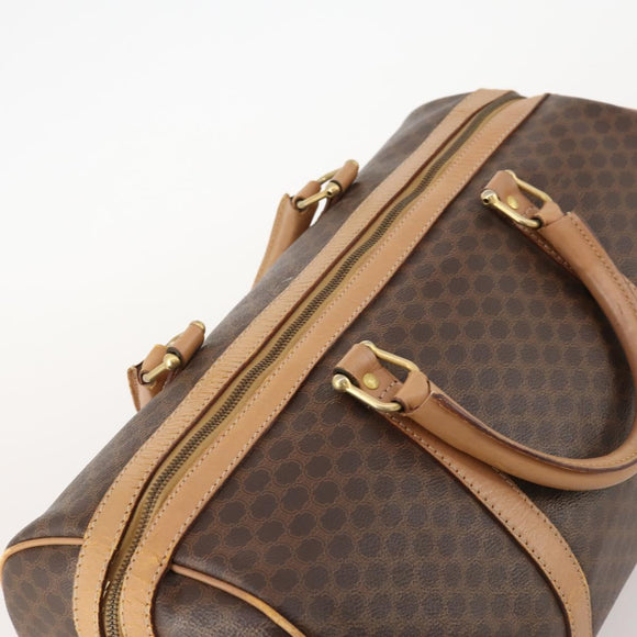 CELINE Macadam Canvas Boston Bag PVC Leather Brown Gold Auth ti3658