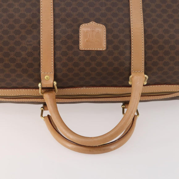CELINE Macadam Canvas Boston Bag PVC Leather Brown Gold Auth ti3658