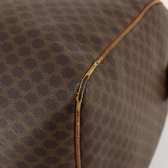 CELINE Macadam Canvas Boston Bag PVC Leather Brown Gold Auth ti3659