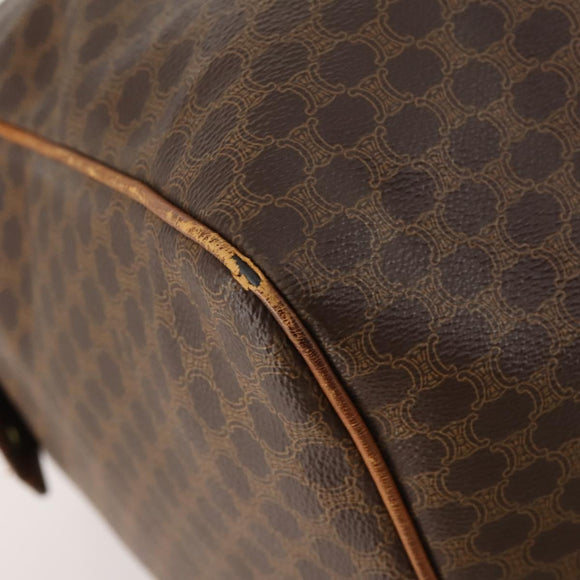 CELINE Macadam Canvas Boston Bag PVC Leather Brown Gold Auth ti3659
