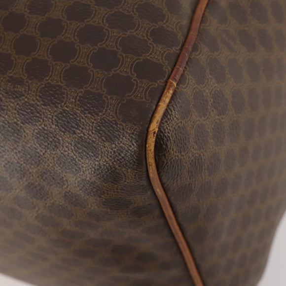 CELINE Macadam Canvas Boston Bag PVC Leather Brown Gold Auth ti3659