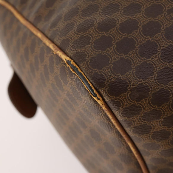 CELINE Macadam Canvas Boston Bag PVC Leather Brown Gold Auth ti3659