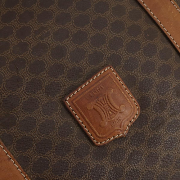 CELINE Macadam Canvas Boston Bag PVC Leather Brown Gold Auth ti3659
