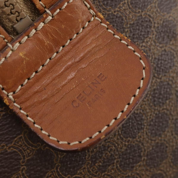CELINE Macadam Canvas Boston Bag PVC Leather Brown Gold Auth ti3659