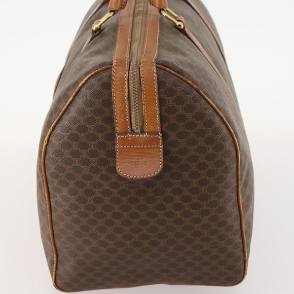 CELINE Macadam Canvas Boston Bag PVC Leather Brown Gold Auth ti3659
