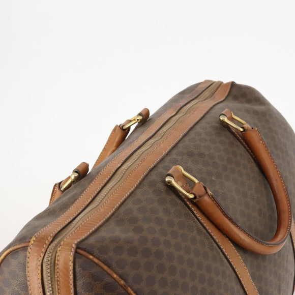 CELINE Macadam Canvas Boston Bag PVC Leather Brown Gold Auth ti3659
