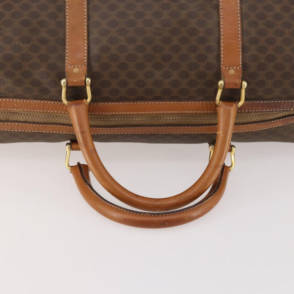 CELINE Macadam Canvas Boston Bag PVC Leather Brown Gold Auth ti3659