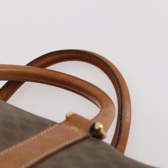 CELINE Macadam Canvas Boston Bag PVC Leather Brown Gold Auth ti3659