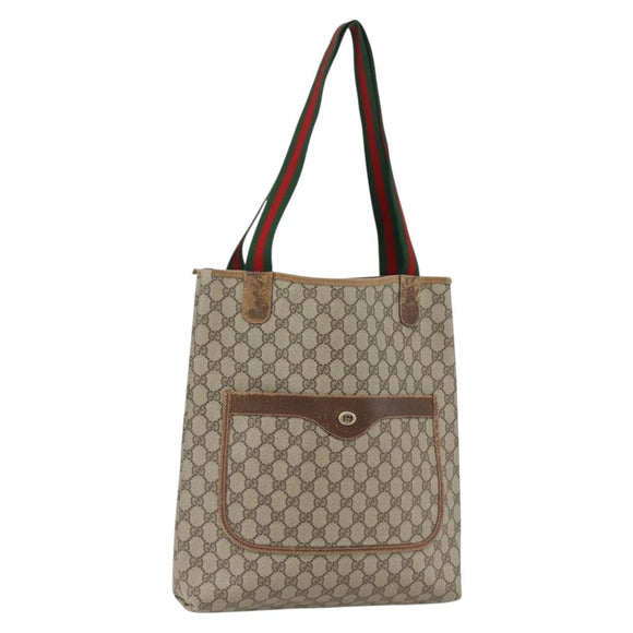 GUCCI GG Supreme Web Sherry Line Tote Bag PVC Beige Red 89 02 003 Auth ti3661