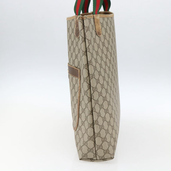 GUCCI GG Supreme Web Sherry Line Tote Bag PVC Beige Red 89 02 003 Auth ti3661