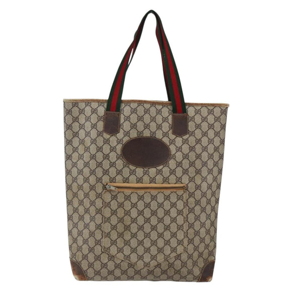 GUCCI GG Supreme Web Sherry Line Tote Bag PVC Beige Red Auth ti3662
