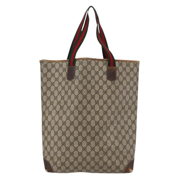 GUCCI GG Supreme Web Sherry Line Tote Bag PVC Beige Red Auth ti3662