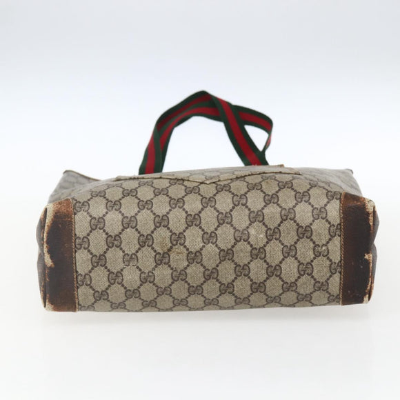 GUCCI GG Supreme Web Sherry Line Tote Bag PVC Beige Red Auth ti3662