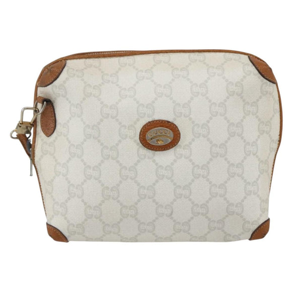 GUCCI GG Plus Supreme Shoulder Bag PVC Gold White Auth ti3663
