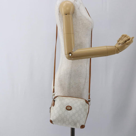 GUCCI GG Plus Supreme Shoulder Bag PVC Gold White Auth ti3663