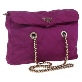 PRADA Chain Shoulder Bag Nylon Purple Gold Auth ti3665