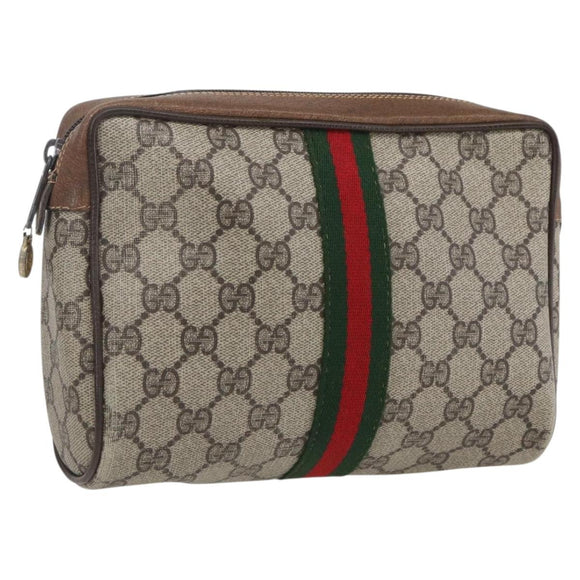 GUCCI GG Supreme Web Sherry Line Bag PVC Beige Red 32 014 3553 Auth ti3666