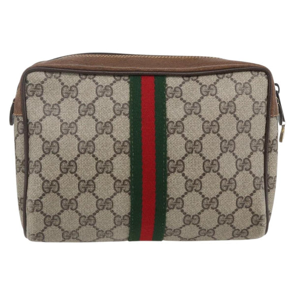 GUCCI GG Supreme Web Sherry Line Bag PVC Beige Red 32 014 3553 Auth ti3666