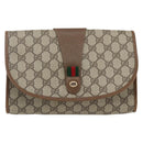 GUCCI GG Supreme Web Sherry Line Clutch Bag PVC Beige Gold 89 01 030 Auth ti3667-2
