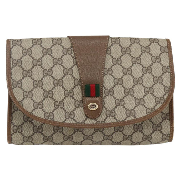 GUCCI GG Supreme Web Sherry Line Clutch Bag PVC Beige Gold 89 01 030 Auth ti3667