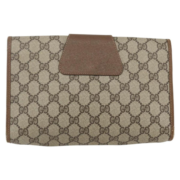 GUCCI GG Supreme Web Sherry Line Clutch Bag PVC Beige Gold 89 01 030 Auth ti3667