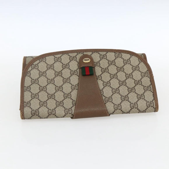 GUCCI GG Supreme Web Sherry Line Clutch Bag PVC Beige Gold 89 01 030 Auth ti3667
