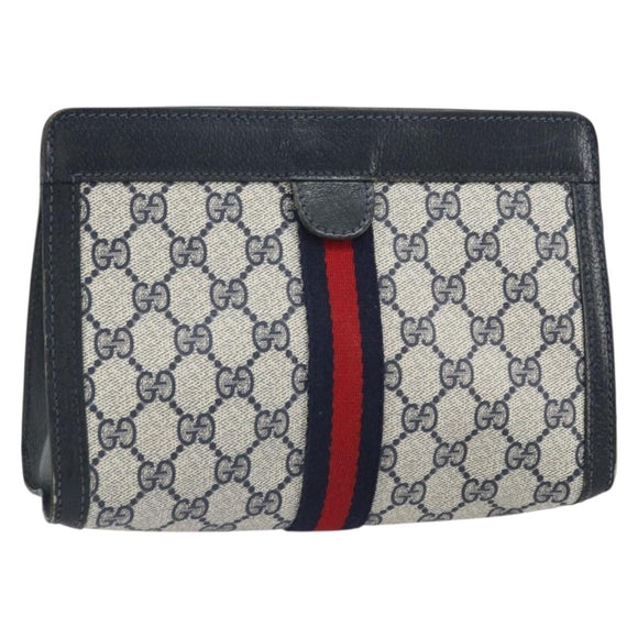 GUCCI GG Supreme Sherry Line Clutch Bag PVC Navy Red 64 01 001 Auth ti3668